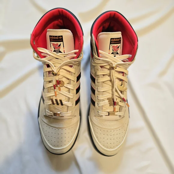 Adidas x ESPN Top Ten Hi Top sneaker in Beige/Black/Red Sz 13 - Picture 7 of 16
